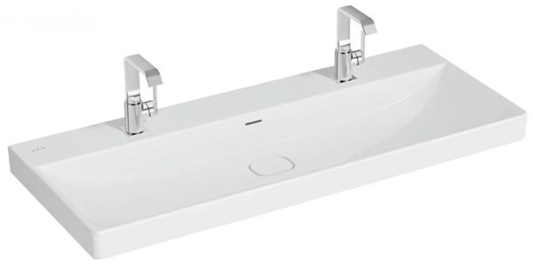 Vitra 7530B003-0001 Metropole Y.Ayaklı Çift Armatür Delikli Lavabo,120cm,Parlak Beyaz